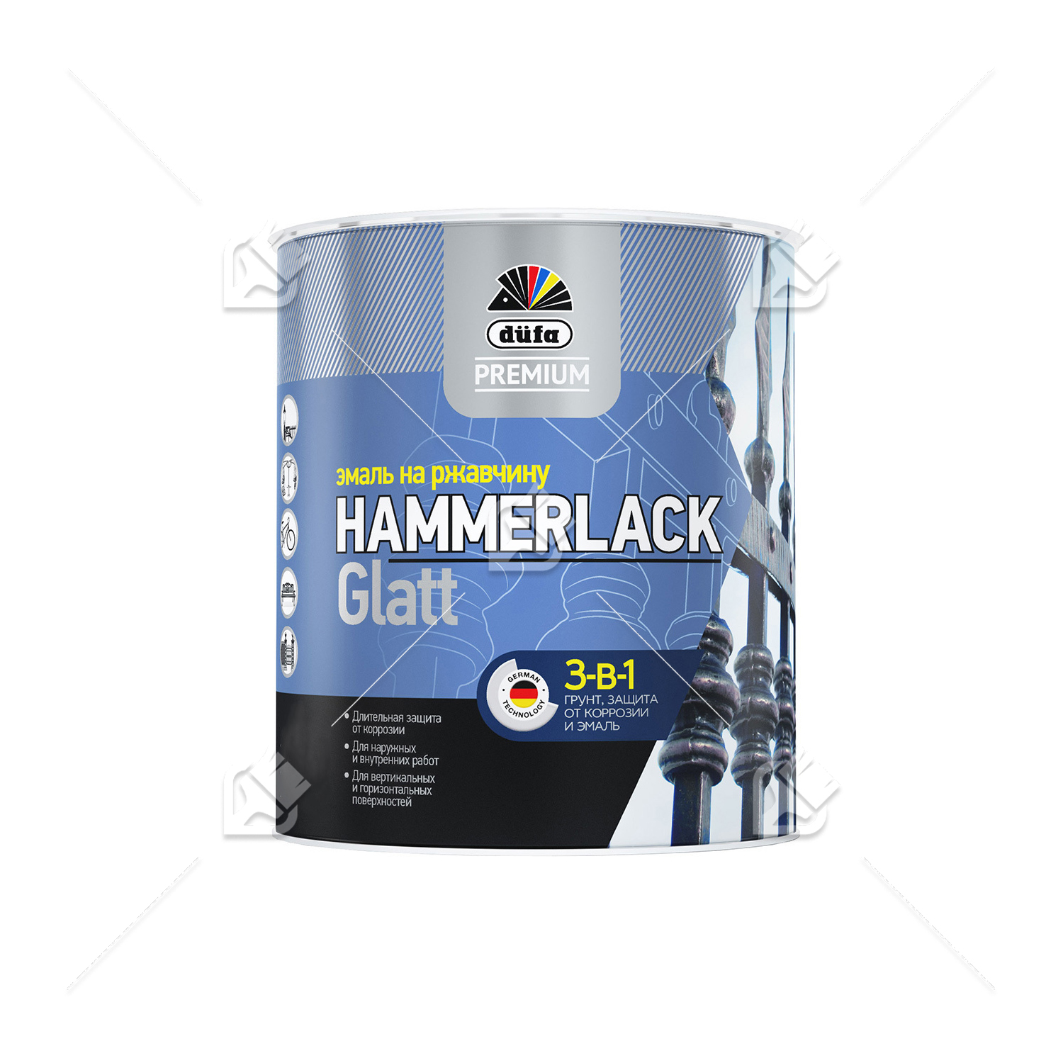 Эмаль на ржавчину Dufa Premium Hammerlack 3-в-1 гладкая  RAL 7040 серый 0,75 л.