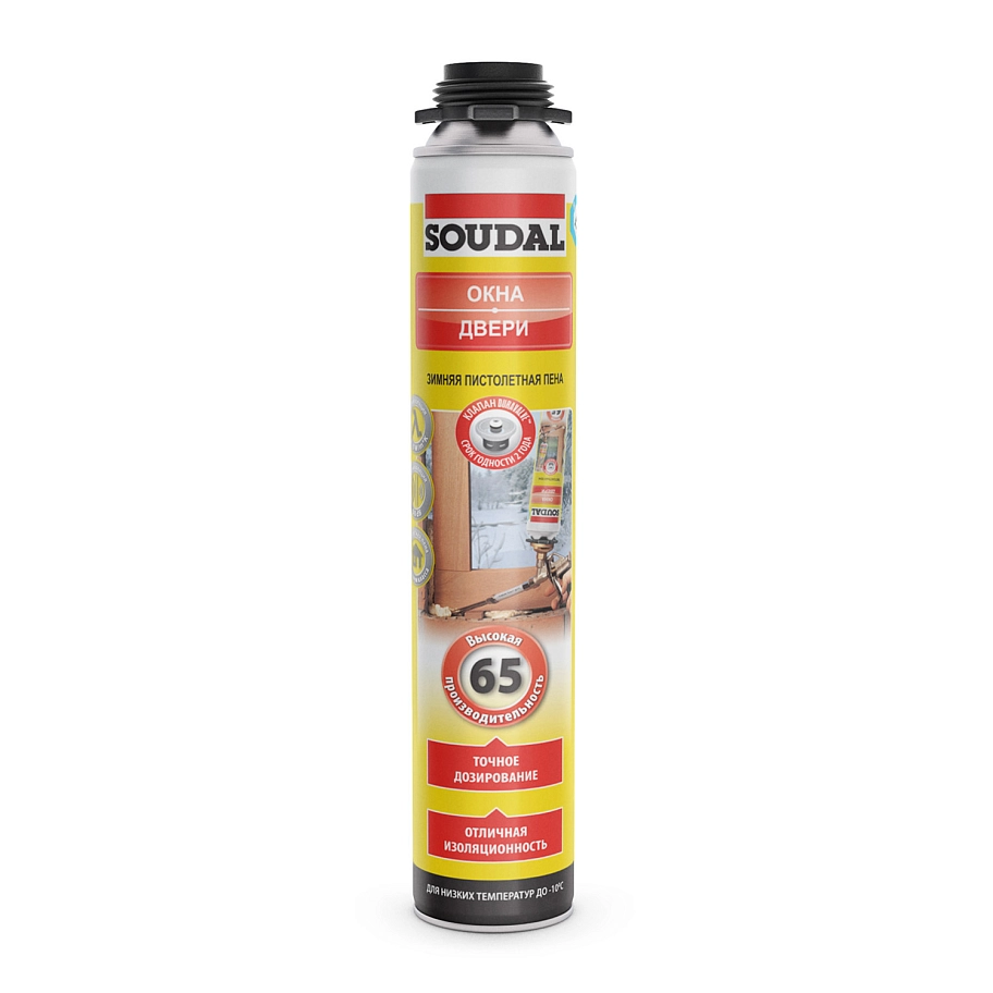 Пена профессиональная Soudal Окна-Двери 65 зимняя 820 мл