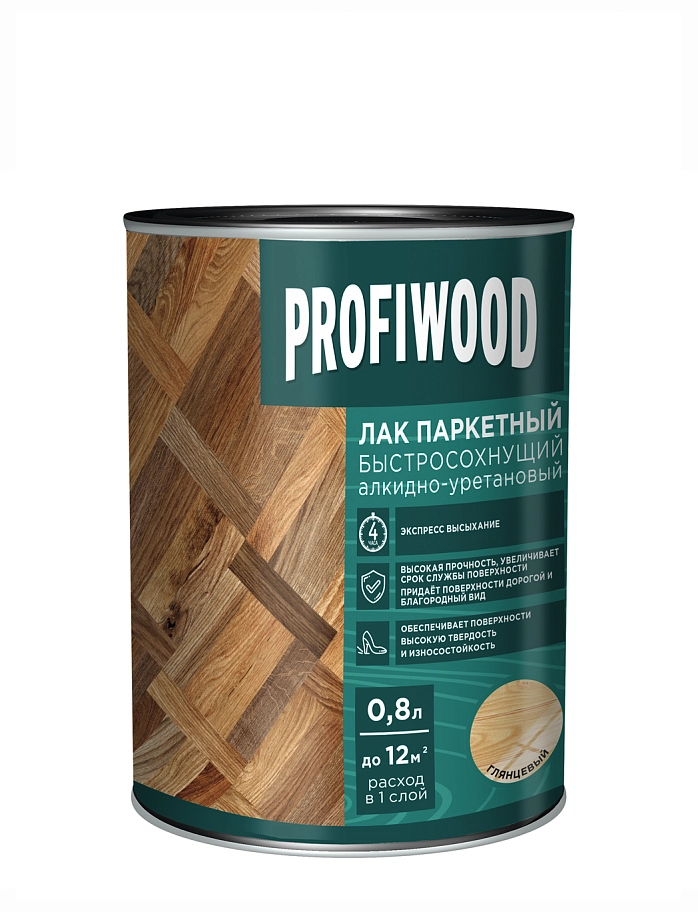 Лак паркетный быстросохнущий алкидно-уретановый Profiwood глянцевый прозрачный 0,8 л