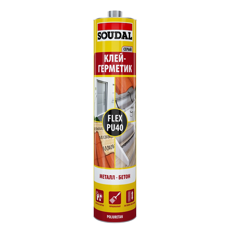 Герметик Soudal Flex PU 40 полиуретановый, серый, 300 мл
