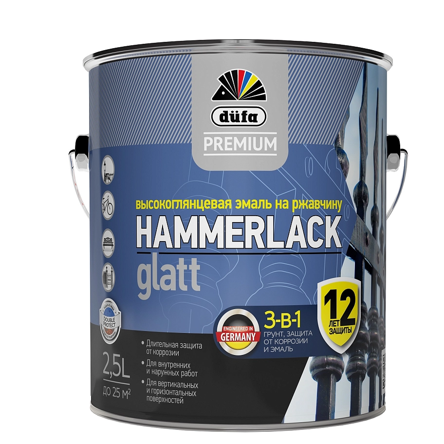 Эмаль на ржавчину Dufa Premium Hammerlack 3-в-1 гладкая RAL 9010 белая 0,75 л.
